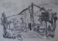 DSC02284_cropped.jpg, Auflösung: 200x141, Beschreibung: Die Werkstatt, Kohle auf Packpapier, (Juni 2009)